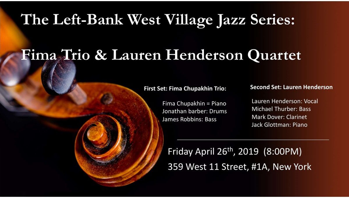 Flyer: Fima Trio & Lauren Henderson Quartet, Apr 26, 2019