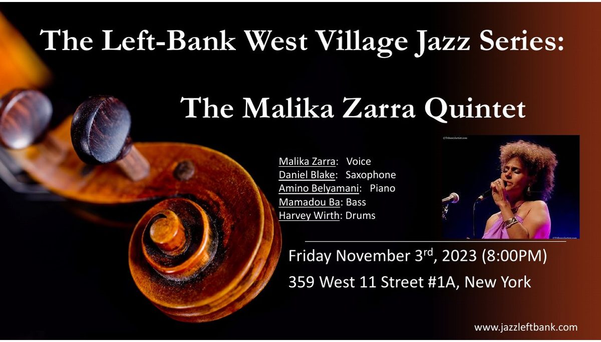 Flyer: The Malika Zarra Quintet, Nov 3, 2023