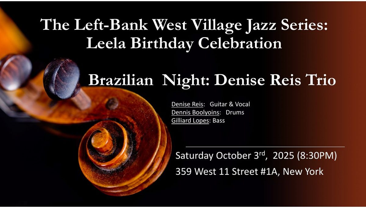 Flyer: Brazilian Night: Denise Reis Trio, Oct 3, 2025